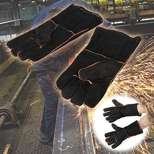 Heaty Duty Wood Burner Welding Heat Resistant Leather Gloves Stoves Fire Black - Thumbnail 2