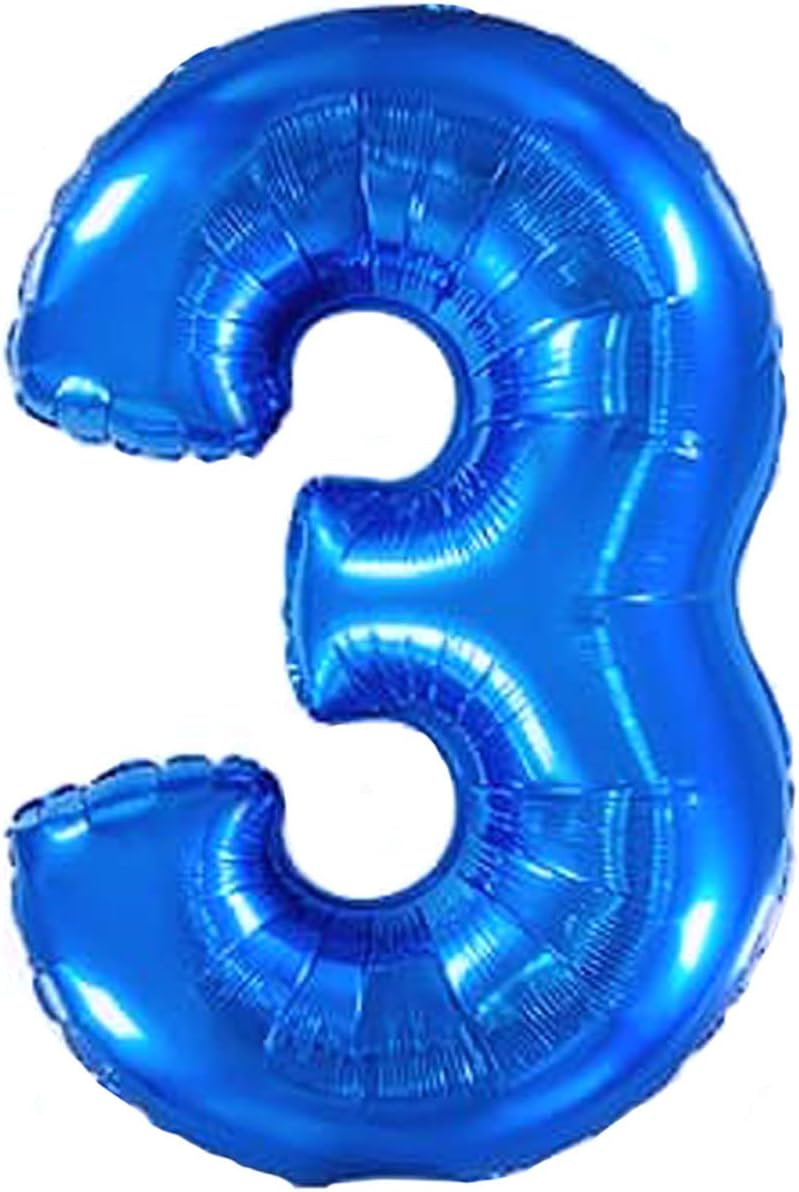 Jonami Balloon 3 Blue XXL 40” Foil Balloon Birthday 3rd Boy Helium
