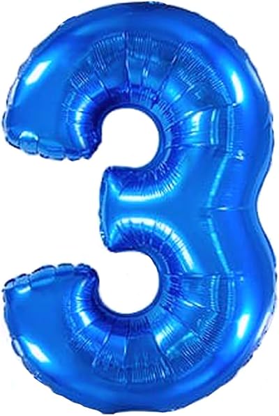 Jonami Balloon 3 Blue XXL 40” Foil Balloon Birthday 3rd Boy Helium