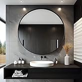 USHOWER Bathroom Mirrors for Over Sink, 30 Inch Circle Mirror with Metal Frame, Black Wall Mirror for Vanity, Entryway, Livin