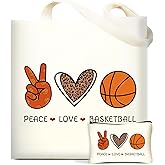 DHQH Basketball Gifts for Women, Birthday Christmas Gifts for Basketball Lover Players Fans Friends, Canvas Tote Bag with Cosmetic Bag