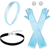 Fumwase Princess Costume Accessories with Blue Headband Long Gloves Choker and Earrings Princess Accessories for Women Halloween Christmas Cosplay