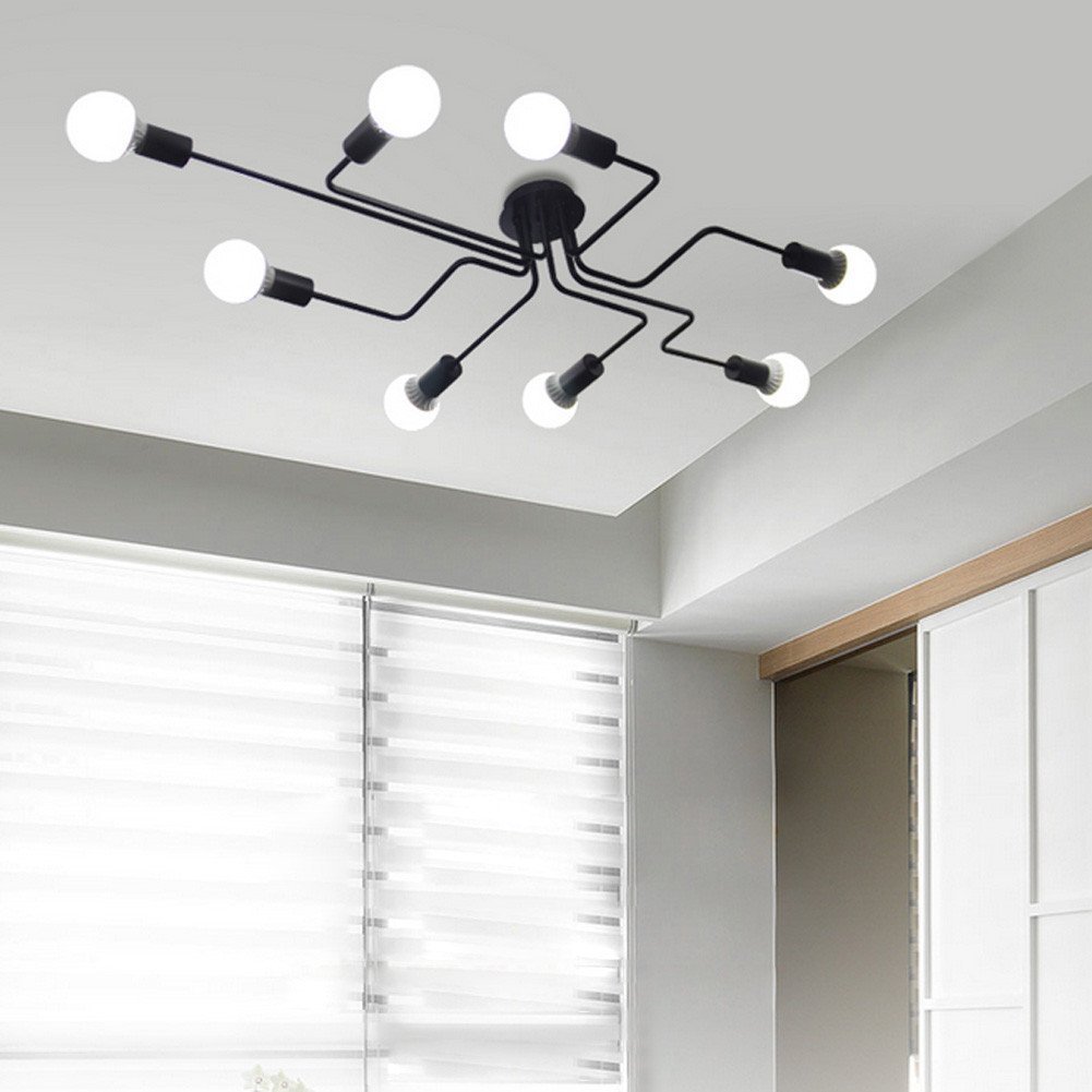 Buy Industrial Edison 8 Lights Semi Flush Ceiling Light Vintage Wrought