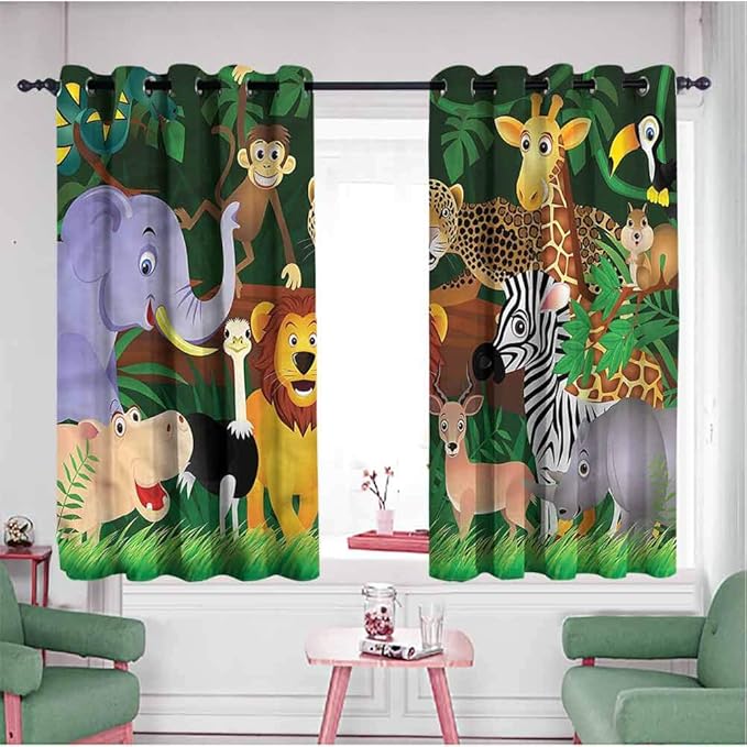 Waterproof Window Curtains Zoo Exotic Jungle Cheerful Fun,Blackout