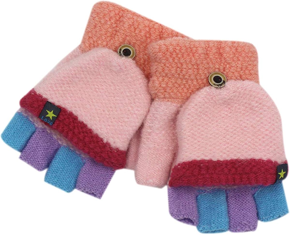 RARITY-US Unisex Warm Soft Winter Knit Gloves for Kids Boys Girls Baby Glove with Stripe Mittens (3 to 8Y): Clothing