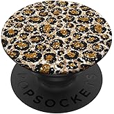 Cute Leopard Gold Print Pattern Fashion Design on Black PopSockets Adhesive PopGrip