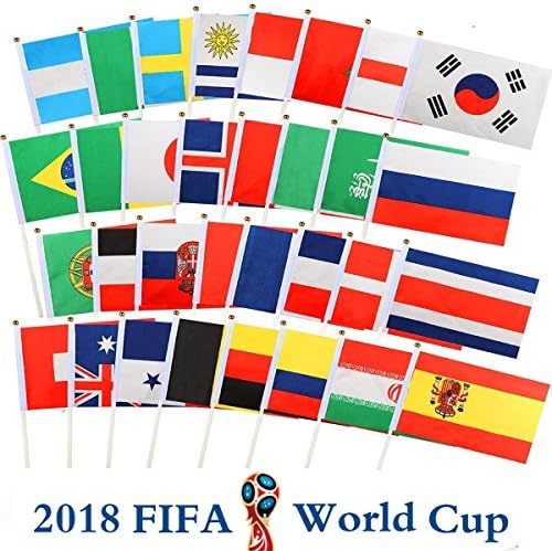 Kebo 2018 World Cup Flags Banner of 32 Country Flags for World Cup Decorations, Fans, Bars or Sport Clubs including free gift of American flag and 32 Country Flag Tattoo Face Body Sticker