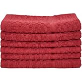 THE TOWEL HOUSE 100% Cotton Premium Terry Dish Towels with Hanging Loop - Super Absorbent and Heavy Duty Kitchen Towels - Soft, Durable, Quick Drying - Red - 15x25 Inches (Pack of 6)