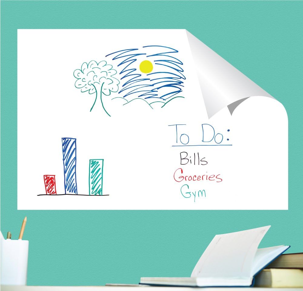 Everase Re-Stic Dry Erase Self-Adhesive Peel & Stick Surface (12 x 18 in.) – Removable Whiteboard Film, Marker & Cloth Included, Ideal for Walls, Doors, Desks, Refrigerators, Easy Install, No Residue