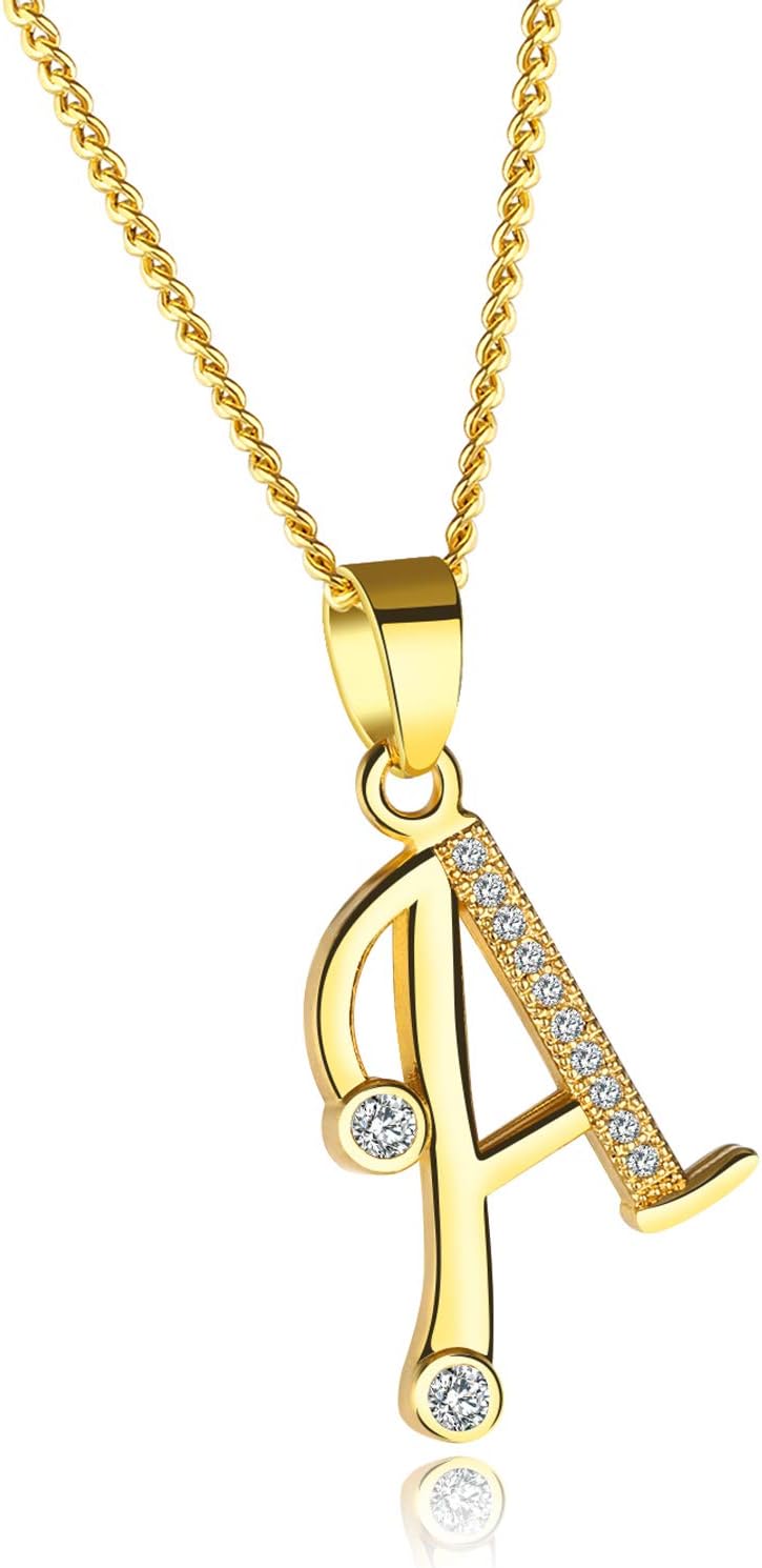 YOUFENG Initial Alphabet Pendant Necklace 18K Gold Plated A-Z Letter Cubic Zirconia Personalized Necklaces Gift for Women Fashion Jewelry