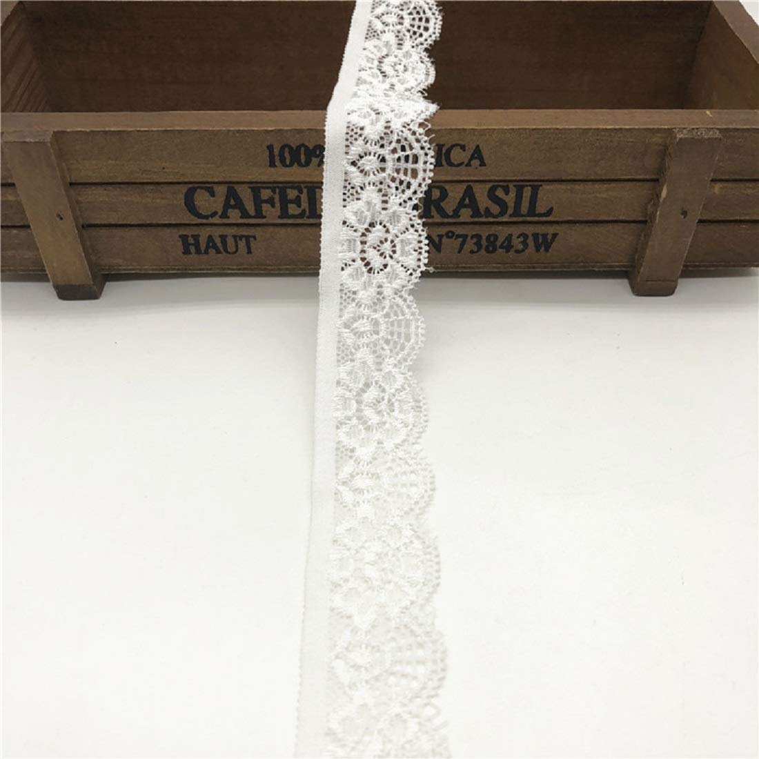 Yalulu 20 Yards Floral Lace Fabric Stretch Elastic Ribbon Trim Lace for Sewing Underwear Garment Headbands Crafts Making (White)