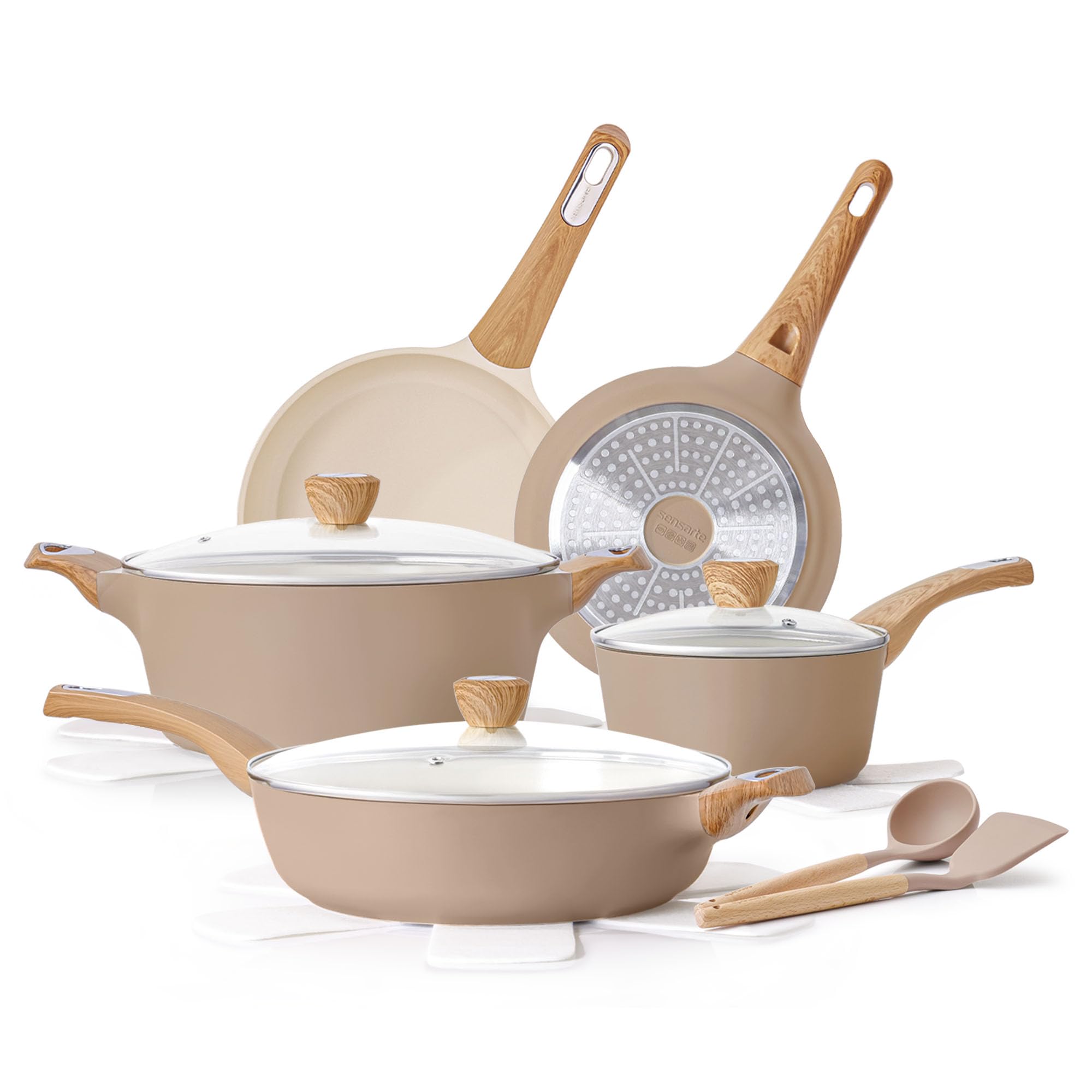 SENSARTE Ceramic Pots and Pans Set Nonstick, Kitchen Cookware Sets, 14 ...