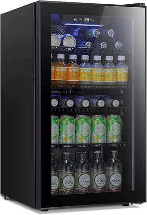 Antarctic Star Beverage Refrigerator Cooler - 120 Can Mini Fridge Glass Door for Soda Beer or Wine Small Drink Dispenser Clear Front for Home, Office or Bar,3.2cu.ft.