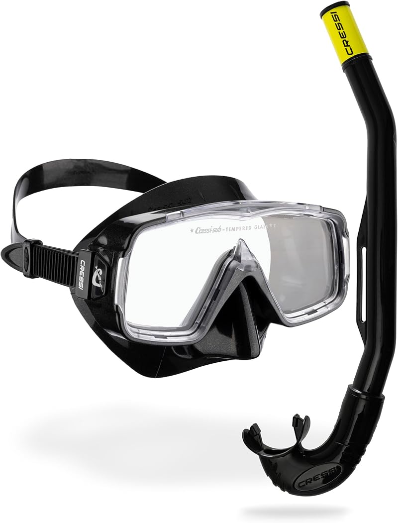 Cressi Sirena Island 2.0 Snorkel Set Wide View Mask Unisex Black