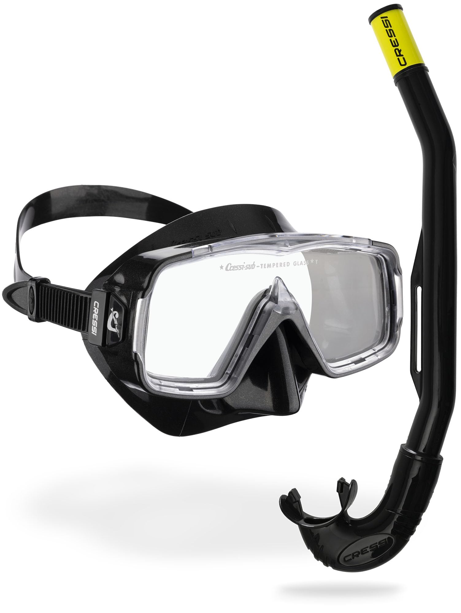 Cressi Sirena & Island 2.0 Snorkel Set - Wide-View Snorkelling Mask Combo Set - One Size, Unisex - Black/Black - Unisex
