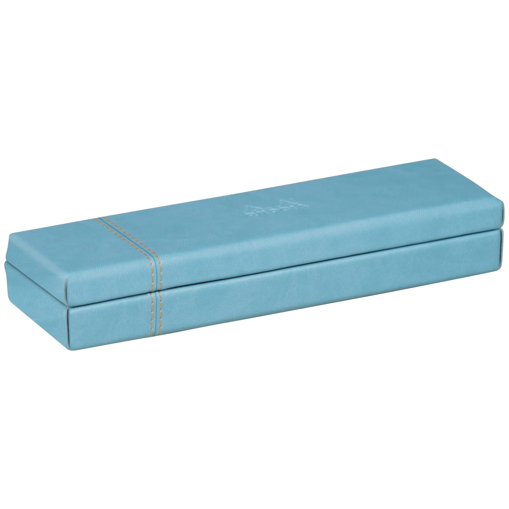 RHODIA 318877C - Turquoise Pencil Case - 21x5.5x3 cm - Orange Saddle Stitching - Faux Leather Exterior - Rhodiarama Home Office Collection - Office Organization & Design Storage