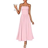 ZESICA Women's Summer Sleeveless Midi Dress 2026 Strapless Ruched A Line Flowy Wedding Guest Party Beach Long Dresses
