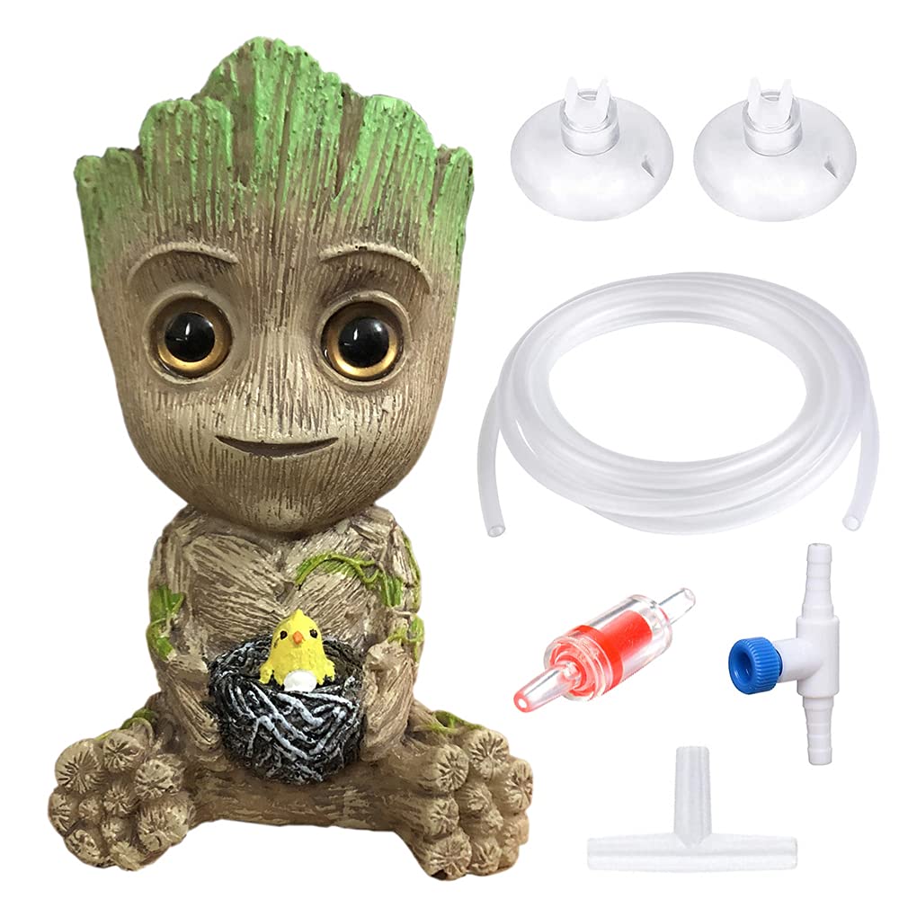 SLOCME Aquarium Groot Air Bubbler Stone Decorations - with Standard Tubing and Fish Tank Air Stone Set