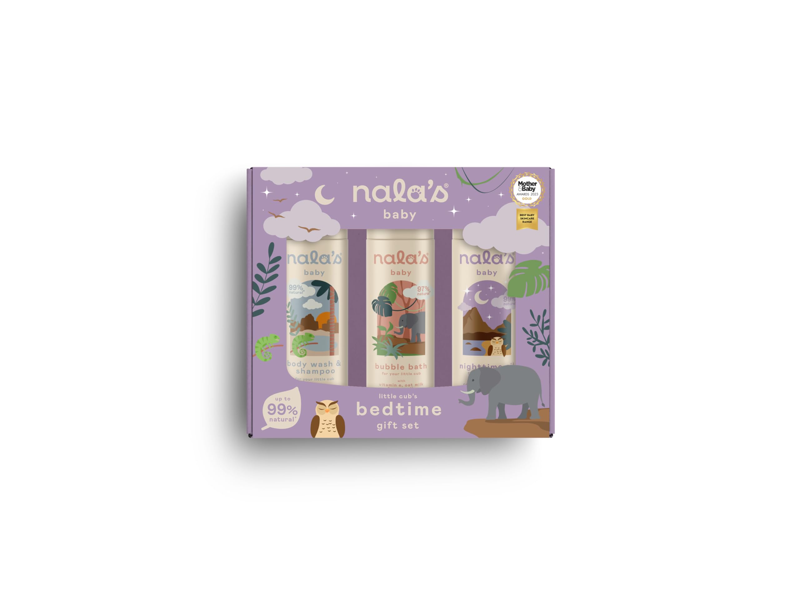 Nala's Baby Bedtime Gift Set | Body Wash & Shampoo, Nighttime Oil, Bubble Bath |Award-Winning | Dermatologist and Paediatrician-Approved | Vegan | Nalas Baby