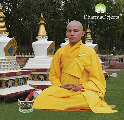 DharmaObjects Relaxing Yoga Meditation Om Peace Singing Bowl / Silk Cushion / Rosewood Mallet Set (Medium, Black)