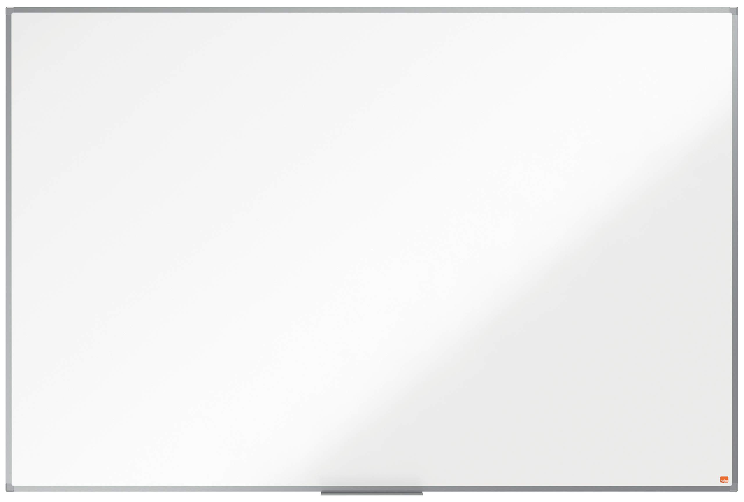 Nobo Enamel Magnetic Whiteboard, 1800 x 1200mm, Aluminium Trim, Corner Wall Mounting, Includes Whiteboard Pen Tray, Essence Range, 180 x 120cm, White, 1915447