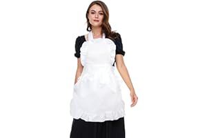 LilMents Women's Ruffle Outline Retro Apron Kitchen Cake Baking Cooking Cleaning Maid Costume (White)