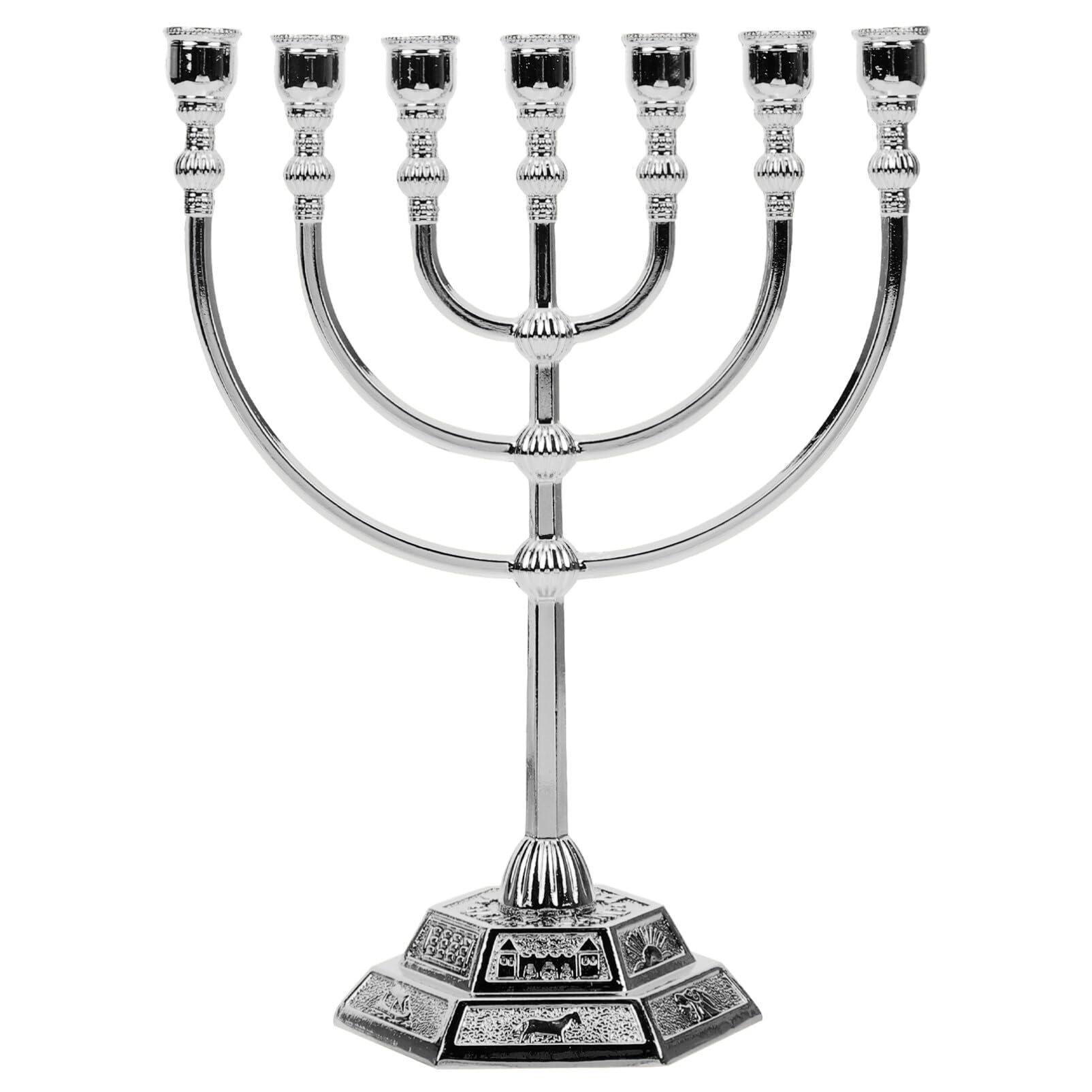 DEARMAMY Israel Temple 7-Branch Menorah Candle Holder Seven-Hole Metal Candelabrum Vintage Judaica Ornament for Home Party Wedding Decoration