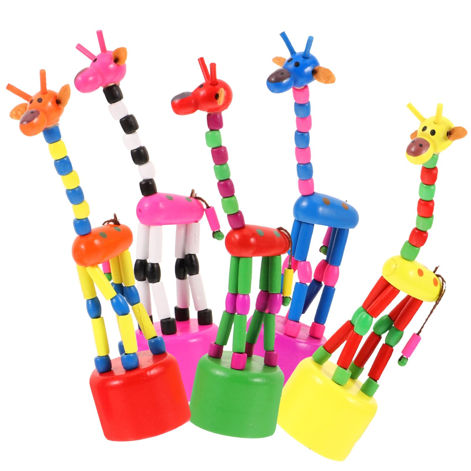 STOBOK 5Pcs Wooden Giraffe Finger Puppets Kids Dancing Animal Toys Educational Push-up Puppets for Toddlers Interactive Play