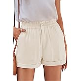 SESERAGI Women Comfy Cotton 2" High Waisted Shorts Casual Summer Ruffles Elastic Waist Short Pants with 4 Pockets