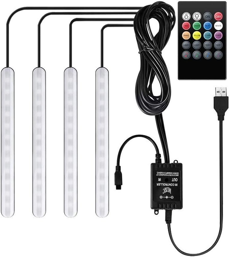 Iusun 7-Color RGB LED Neon Strip Light Music Remote Control for Car Interior Lighting Car Dashboard Light Car Replacement Lamp Accessory