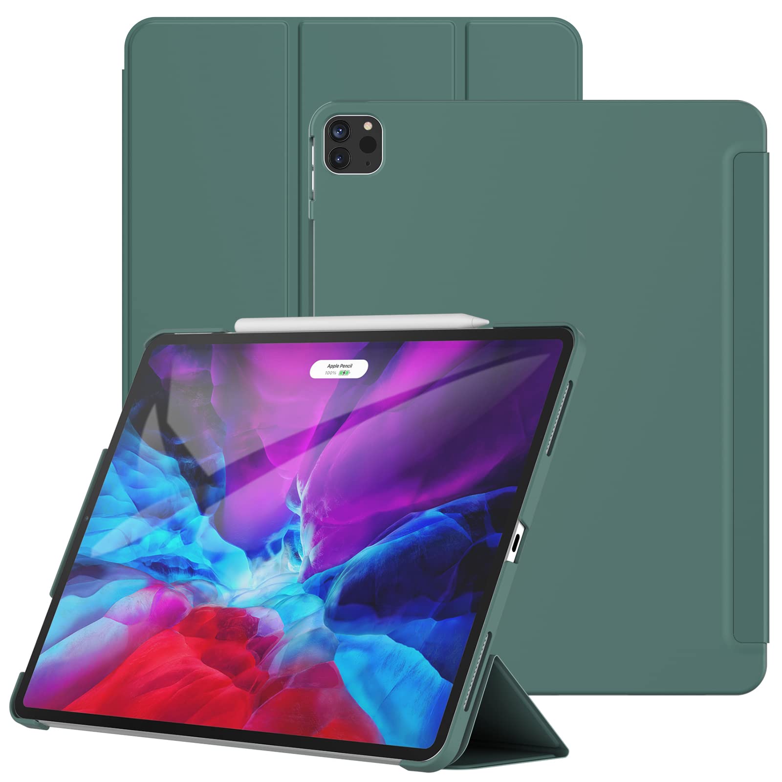 JETech Case for iPad Pro 12.9-Inch (2020/2018 Model, 4th/3rd Generation), Protective Hard Back Shell Soft-Touch Tablet Stand Cover, Auto Wake/Sleep (Misty Blue)