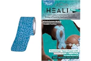 INNOVATIONS BY HEALI Heali Kinesiology Tape with Magnesium and Menthol, 20 Pcs Precut Strips, K Tape Roll, Knees, Physical Therapy Sports Tape for Muscle and Joint Pain Relief, Water Resistant, Blue Inspo