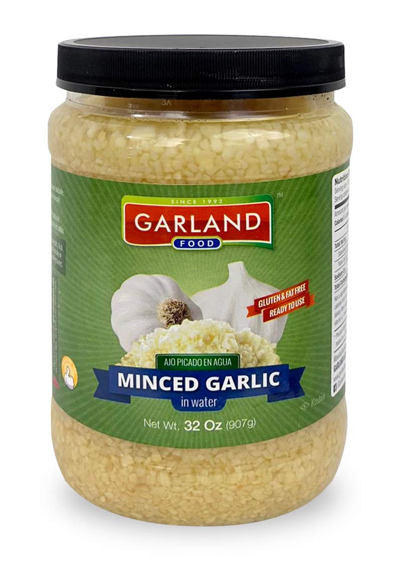 Garland Food Minced Garlic in Water 32 oz – Made in the USA - Minced Garlic in Jar for Fresh Flavor, Time-Saving Prep, and Versatile Uses in Every DishUSDA Organic