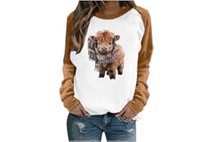 Cute Highland Cow Tops for Women Cute Funny Vintage Western Cowgirl Sweatshirt Casual Raglan Sleeve Graphic Shirts
