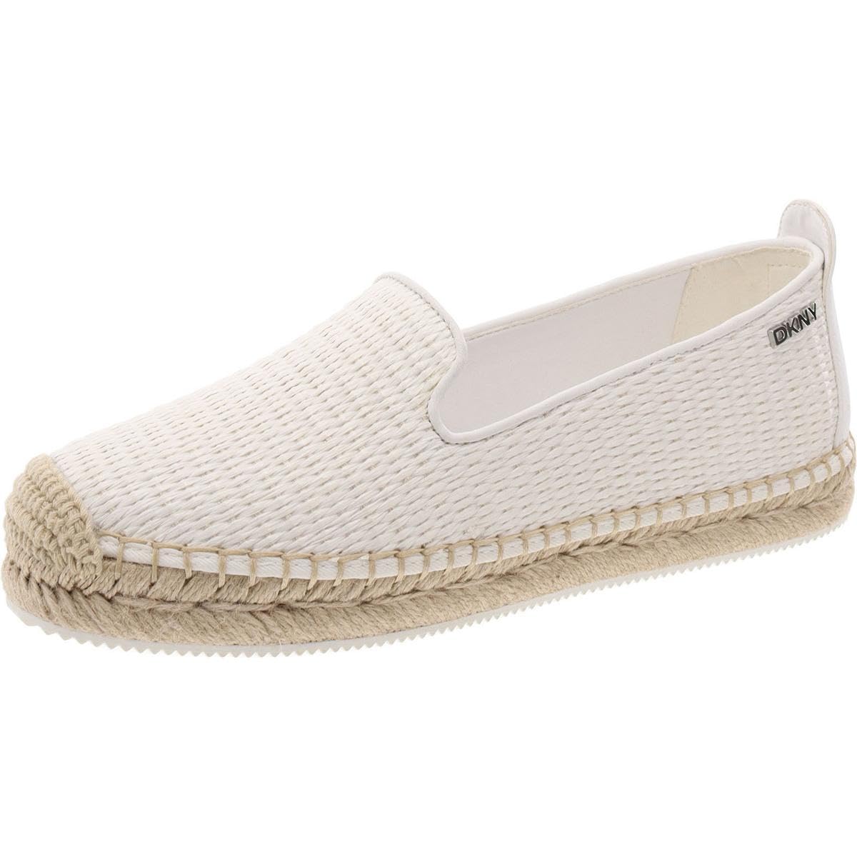 DKNY Women’s Mallandra Espadrille Closed Toe Sandal Mule, Bright White, 6