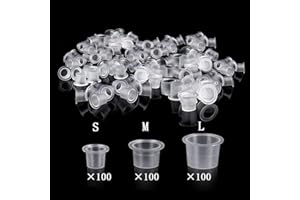 UPTATSUPPLY Tattoo Ink Cups 300Pcs Mixed Size Permanent Makeup Pigment Clear Holder Container Cap Tattoo Accessory