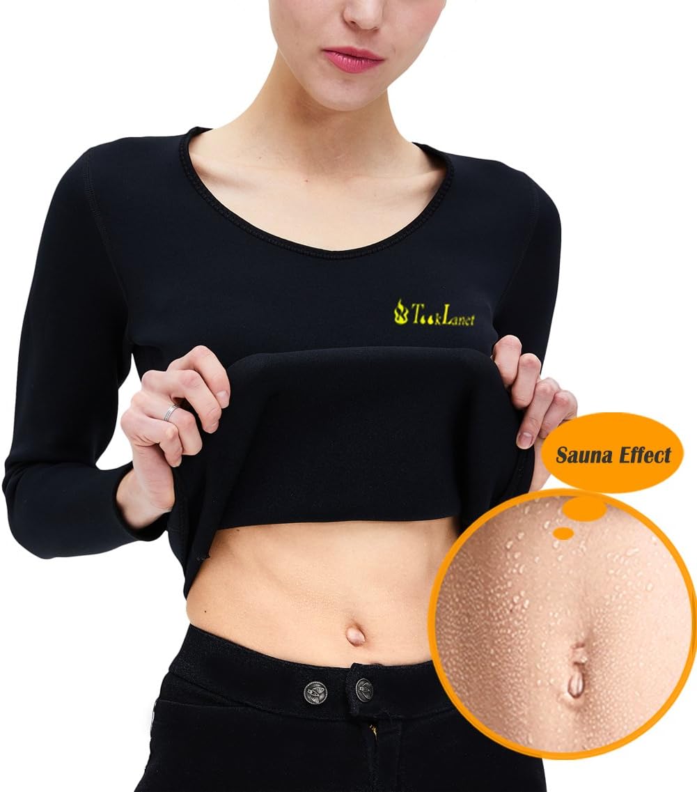 Tooklanet Women's Long Sleeve T-Shirt Sweat Sauna Hot Body Shaper for Weight Loss Black L