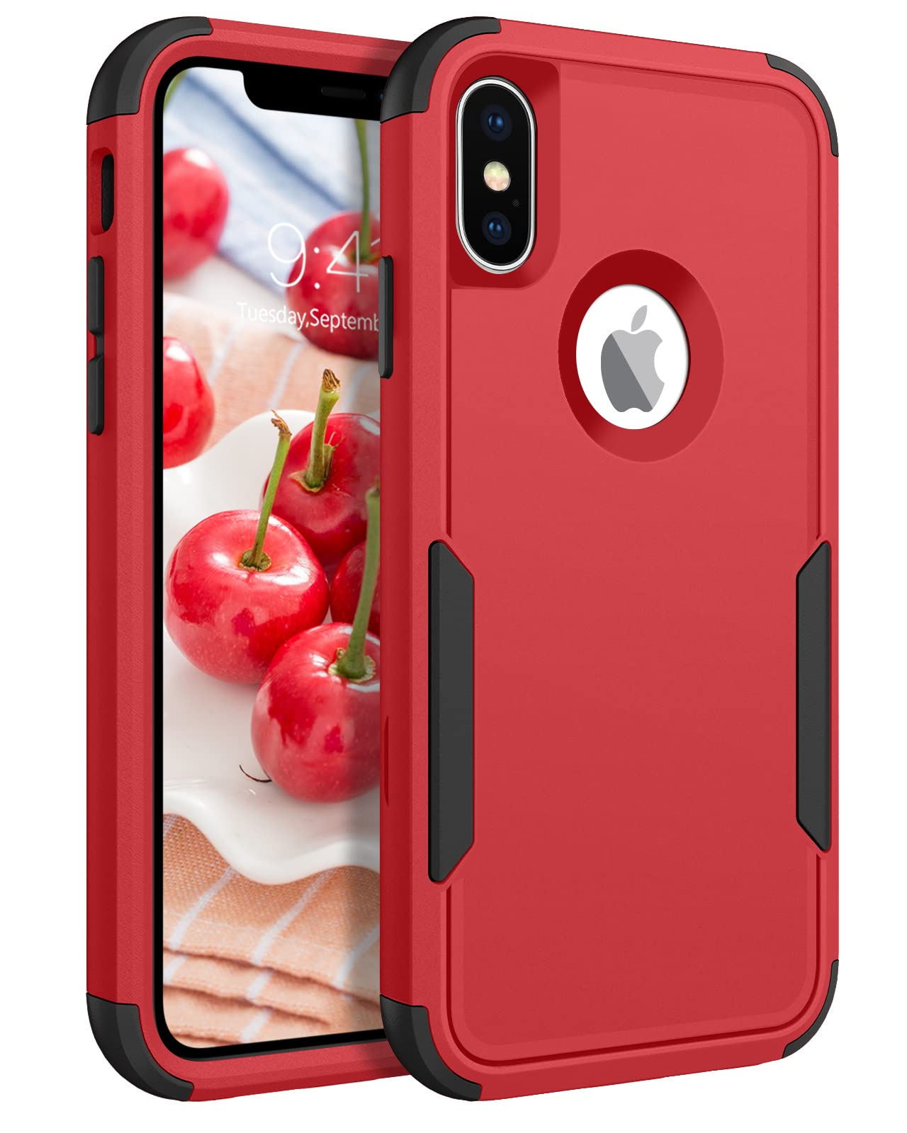 BENTOBEN for iPhone X Case, iPhone Xs Case, 3 in 1 Heavy Duty Rugged Hybrid Shockproof Hard PC Soft TPU Bumper Non-Slip Protective Cases Cover for iPhone X (2017) / iPhone Xs (2018) 5.8", Red/Black