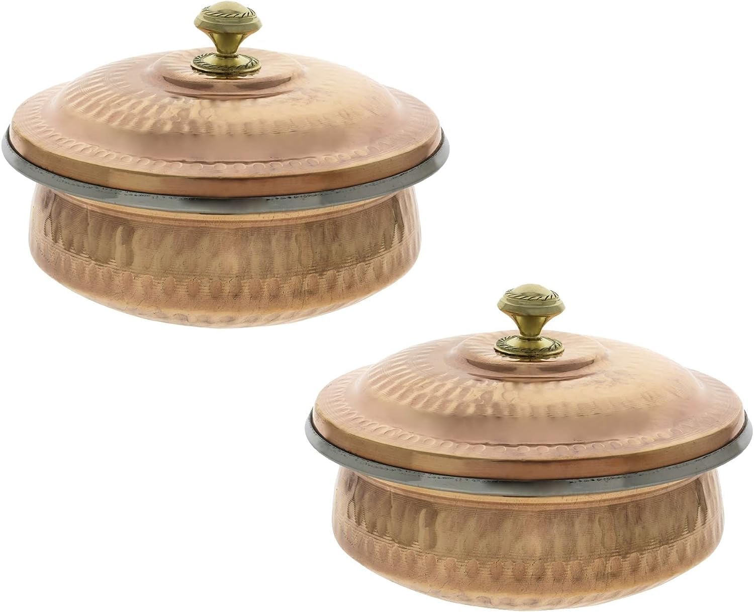 MUESO Premium Indian Dinnerware Set: Set of 2 Copper Tureens with Lids - 700ml Capacity | Elegant Serveware | Handcrafted Traditional Indian Serving Bowls | Ideal for Serving and Display, Orange
