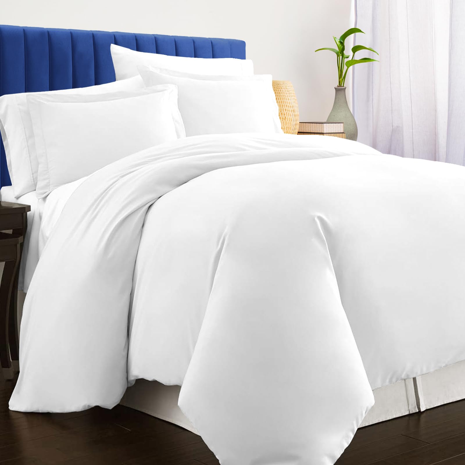 Pizuna Luxurious Cotton Duvet Cover Double Size White, 1000 Thread Count 100% Long Staple Cotton Thick Duvet Cover Double 200x200cm, Sateen Quilt Cover with Button Closure — image 1