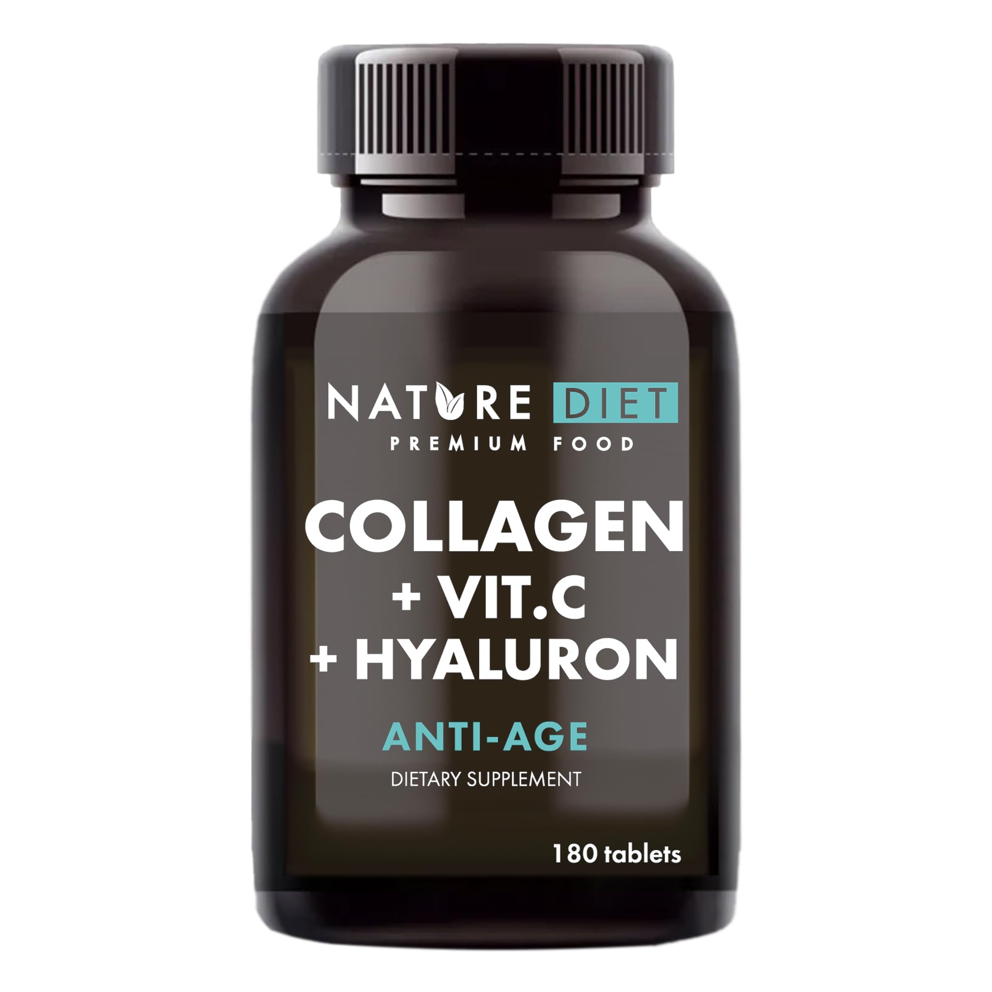 Nature Diet - Collagen with Hyaluronic Acid and Vitamin C, 180 Tablets, 500 mg , Anti Ageing , Hydrolyzed Collagen