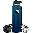 IRON °FLASK Camping & Hiking Hydration Flask with 3 Lids - Stainless Steel, Double Walled & Vacuum Insulated Water Bottle - Leak Proof & BPA Free (Dark Night, Straw - 40 oz)