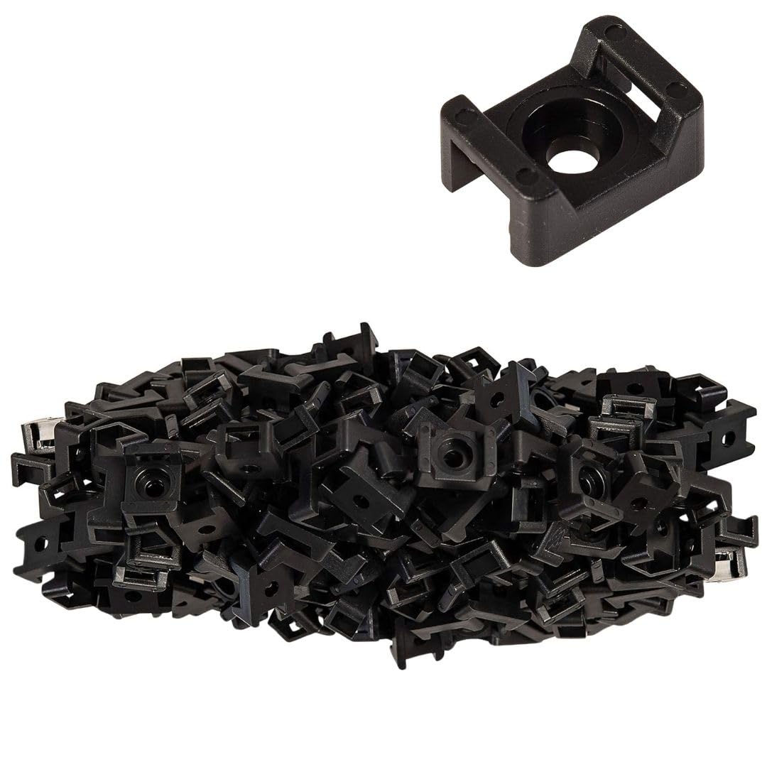 GTSE 100 Pack of Black Screw Mount Cable Tie Bases - Cable Ties up to 9mm Wide - 5mm (M5) Screw Hole - Saddle Mount Cable Tie Fixings…