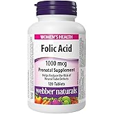 Webber Naturals Folic Acid 1000 mcg, 120 Tablets, Prenatal Nutrient, Vegan