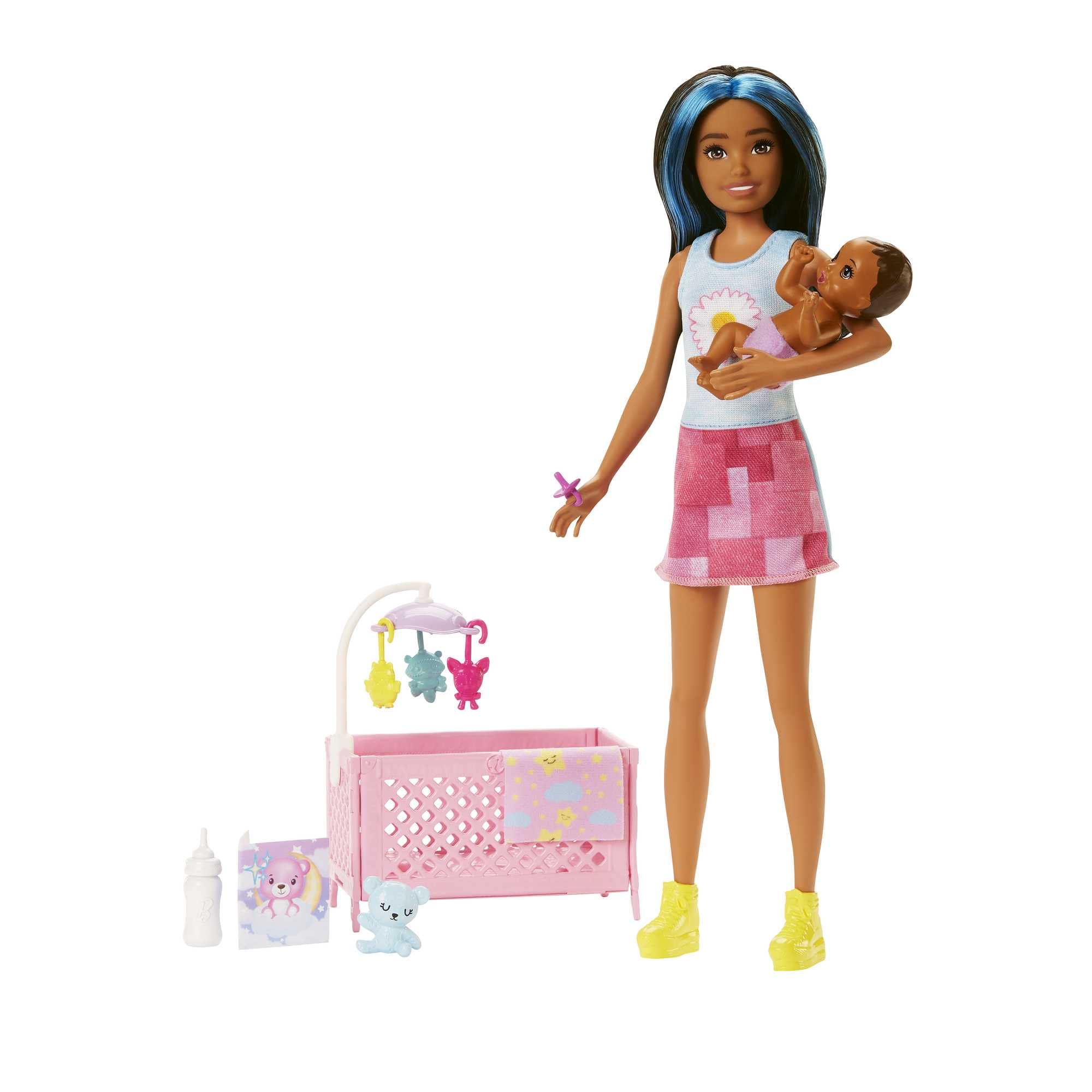 Barbie Doll and Accessories, Crib Playset with Skipper Friend Doll, Baby Doll with Sleepy Eyes, Furniture and Themed Accessories
