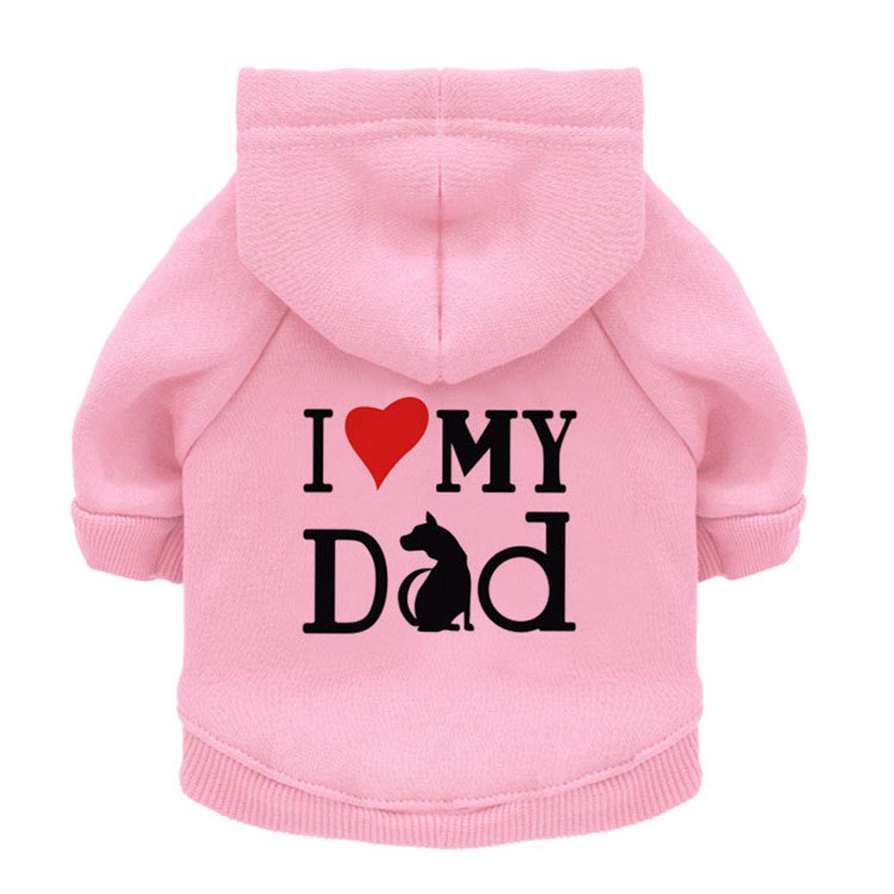 Pet Clothes, Dog Fleece Sweater Printed "I Love My Dad" Dogs Hoodies Sweatshirt Cat Costume Coat for Puppy Small Dog Medium Dog (XL-Pink)
