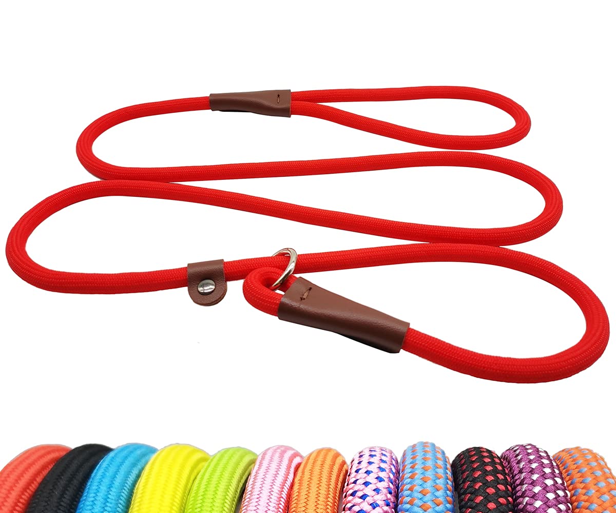 BTINESFUL 5FT Durable Slip Lead Rope Dog Leash, No Pull Nylon Training Leash for Medium Large Dogs, 1/2" X 5', Red