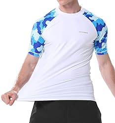 Mens Rash Guard Swim Shirts Short Sleeve UV Sun