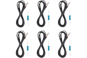 Haldzemo DS18B20 Temperature Sensor Waterproof Digital Stainless Steel Tube Temp Probe 3M 118.1" with 4.7KΩ Resistor for Arduino (6 Pack)