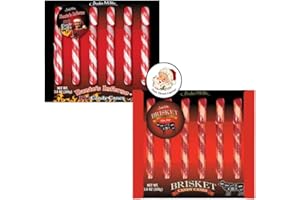Wild & Wacky Flavored Christmas Candy Cane Variety 2 Pack Bundle | Stocking Stuffer, Candy Cane Roulette, Funny Novelty Weird Candy | with June Street Market Christmas Sticker (Brisket & Dantes Inferno)